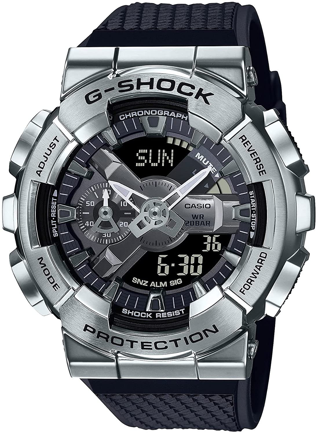 Casio G-Shock GM110-1A Silver Bezel Analog-Digital Watch