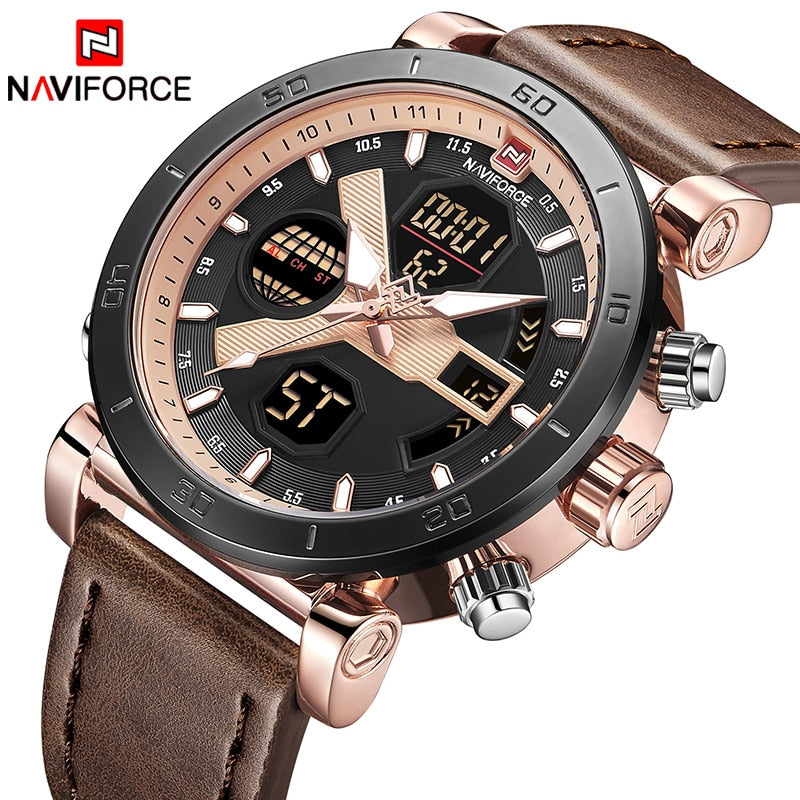 Men's Quartz Digital Leather Military Watch