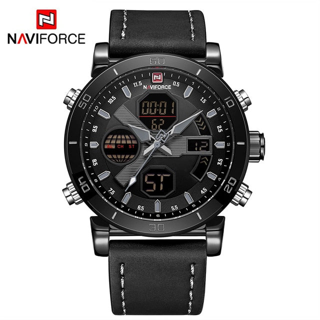 Men's Quartz Digital Leather Military Watch