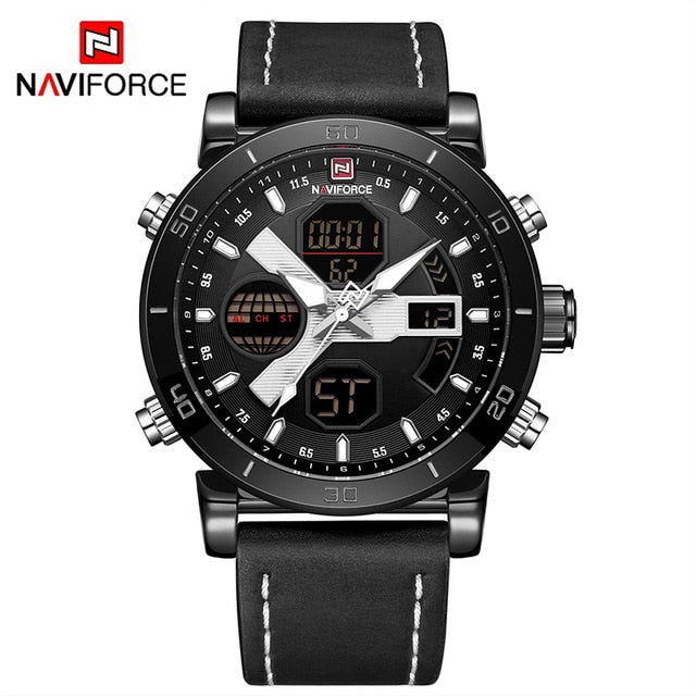 Men's Quartz Digital Leather Military Watch