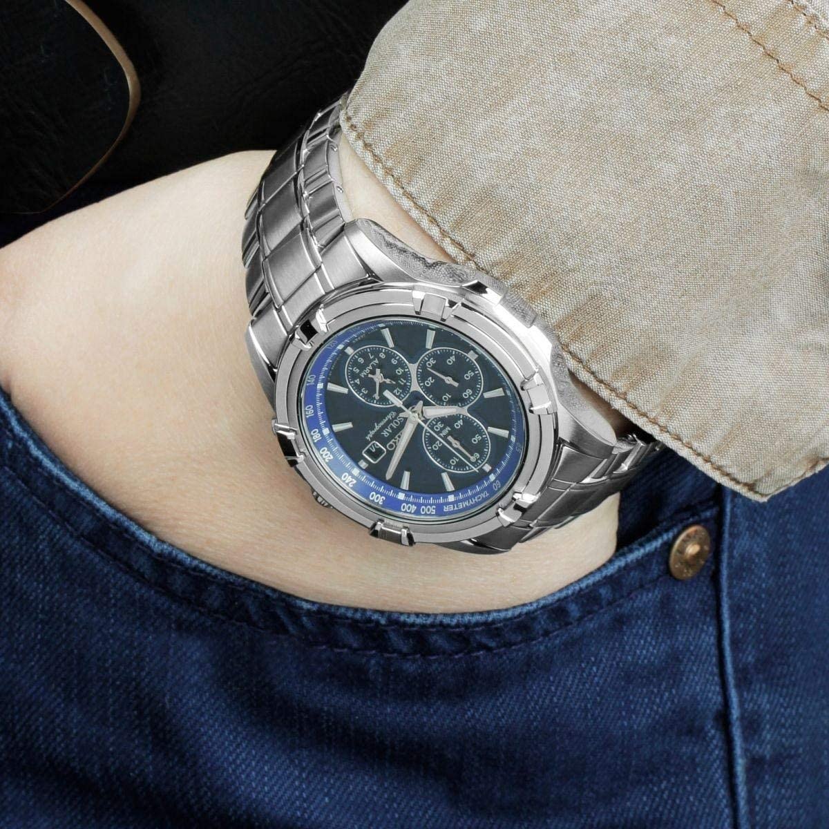 Seiko Men's Chronograph Solar Powered Watch with Stainless Steel Strap SSC141P1