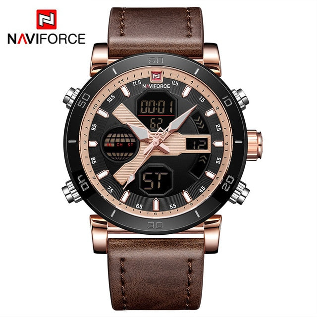 Men's Quartz Digital Leather Military Watch