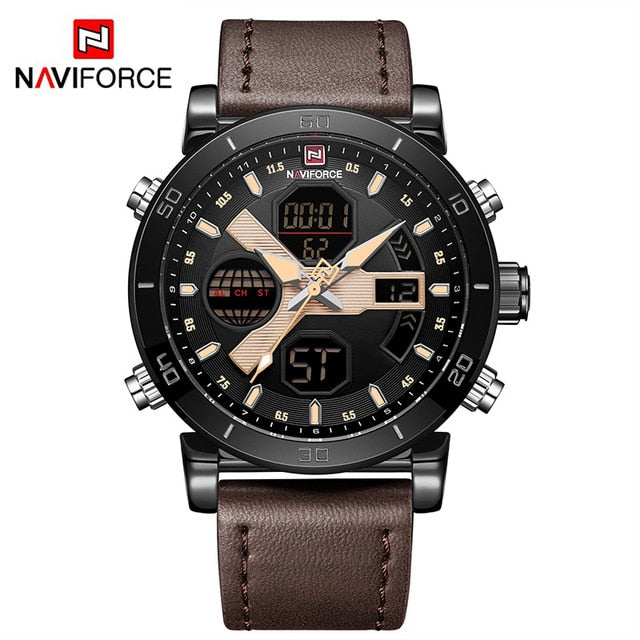 Men's Quartz Digital Leather Military Watch