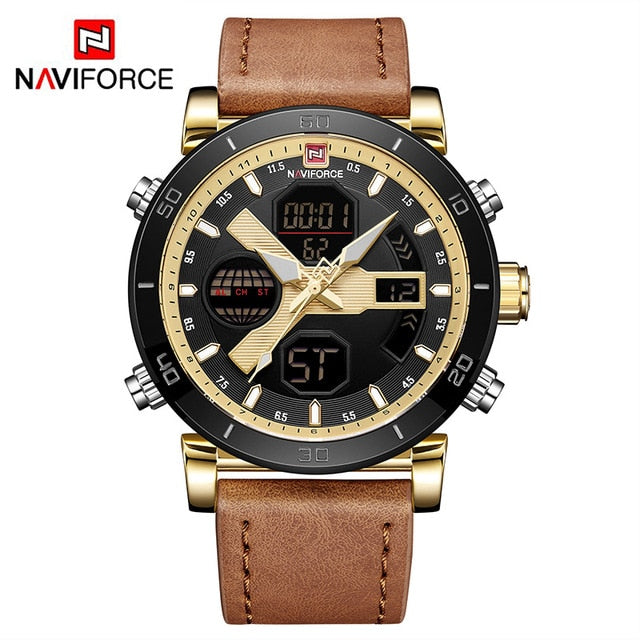 Men's Quartz Digital Leather Military Watch
